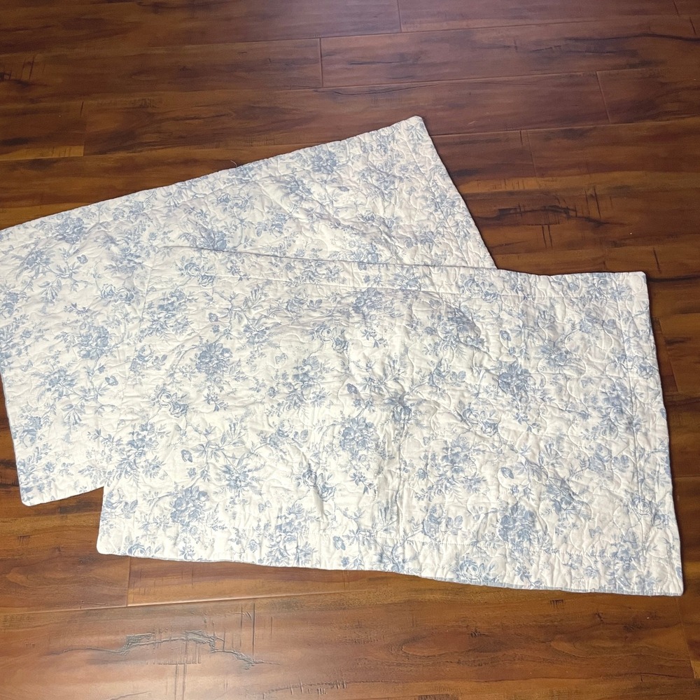 2 Laura Ashley Amberley Floral King Pillow Shams Blue Toile Cottagecore